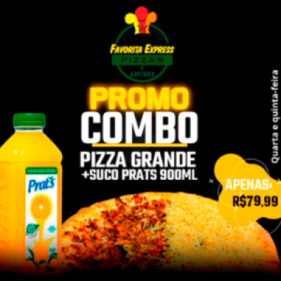 1 PIZZA GRANDE + SUCO PRATS LARANJA 900ML