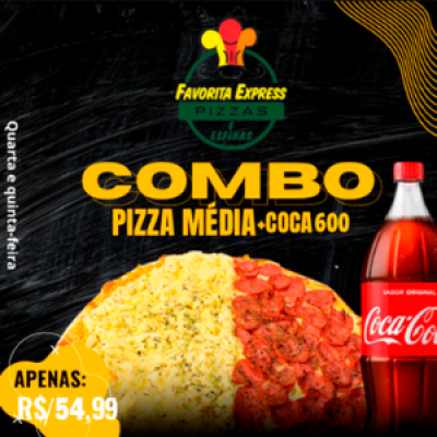 1 PIZZA MEDIA + COCA COLA 600ML